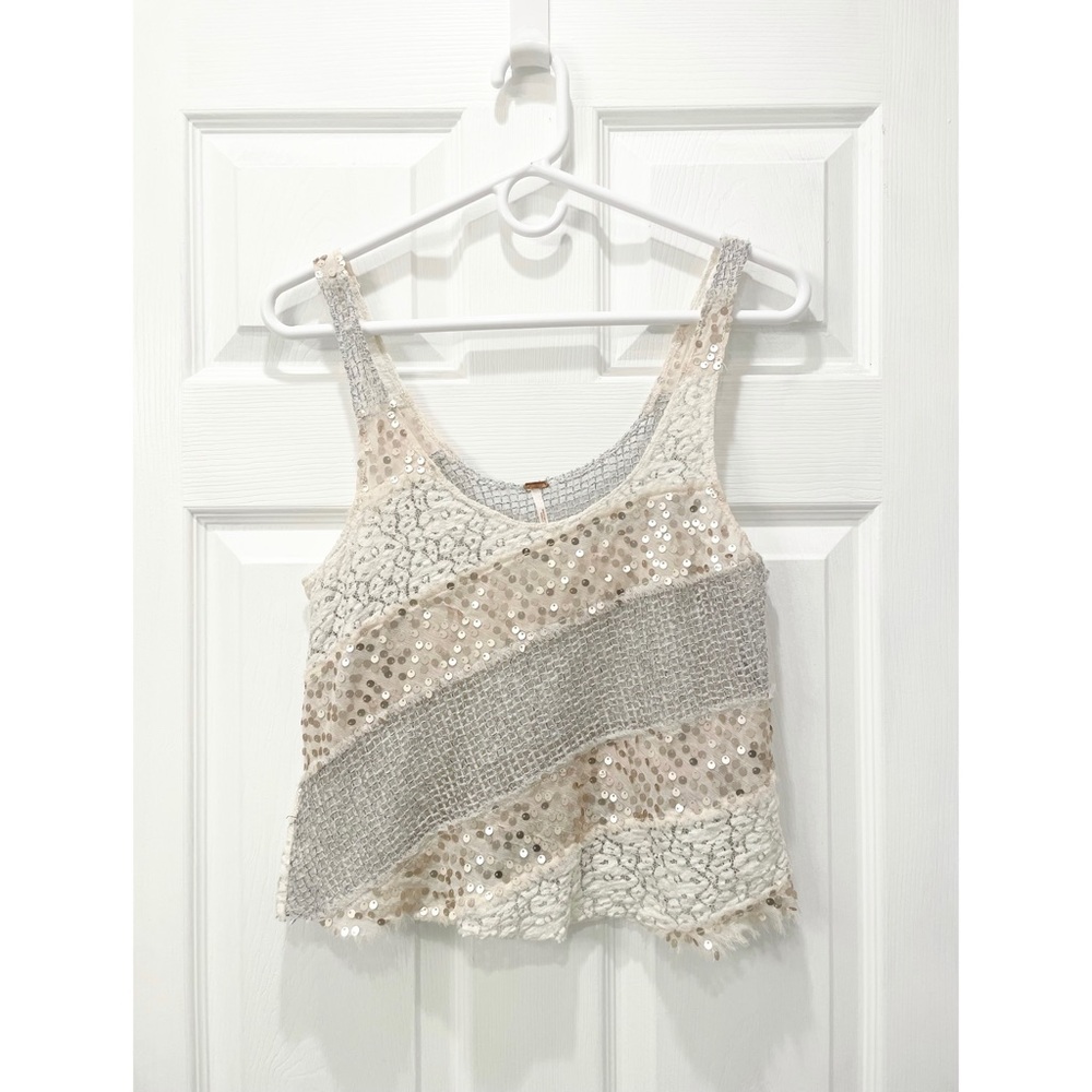 Free People Itsy Bitsy Glitzy Sequin Crochet Lace Cami Tank Top
